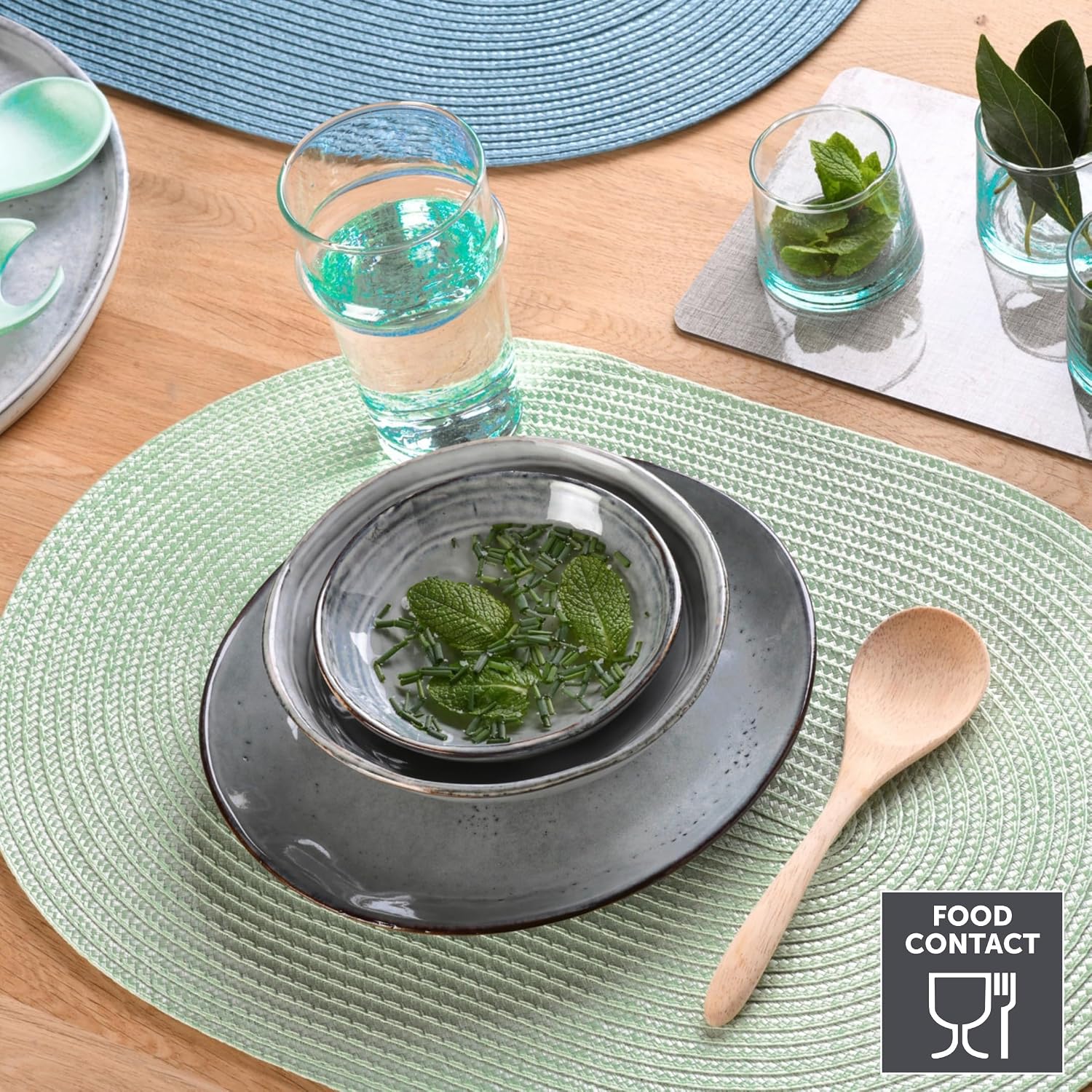 Thumbnail 3 de Venilia Tischset Grün Rund 45 x 30 cm – elegantes Platzset aus gewebtem Material, lebensmittelecht