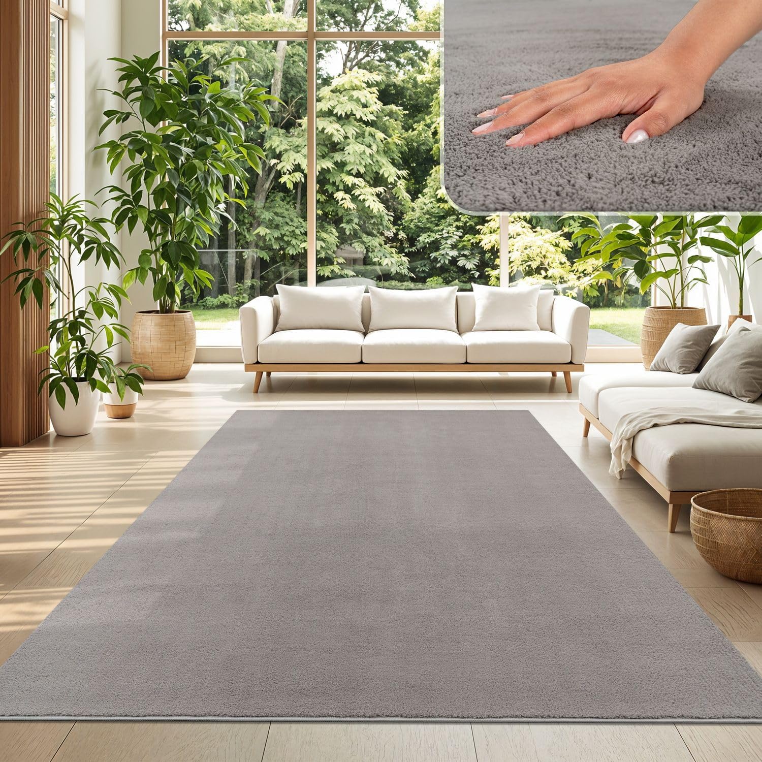 Detalle de TT Home Wohnzimmer Teppich Kurzflor Grau 160x220