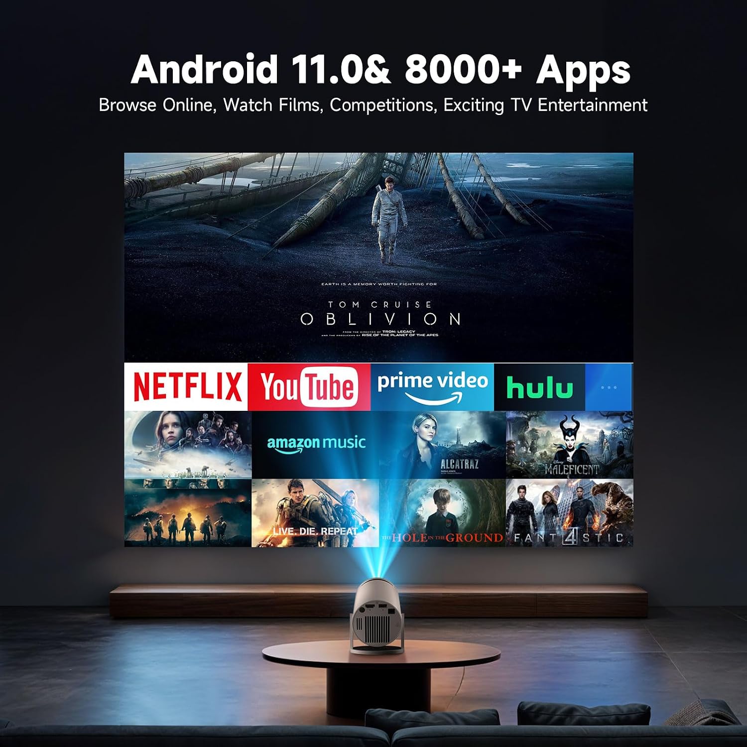 Thumbnail 1 de INMOZATA Mini Projector with Built-in Android TV (4K/1080p), Bluetooth 5.4, Wi‑Fi 6, and Auto Keystone