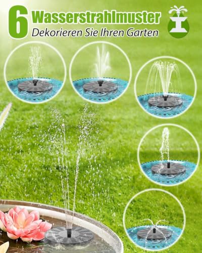 Detalle 2 de HAZENS Solar Springbrunnen für Außen – 6 Sprüheffekte, kraftvoll durch Sonnenenergie