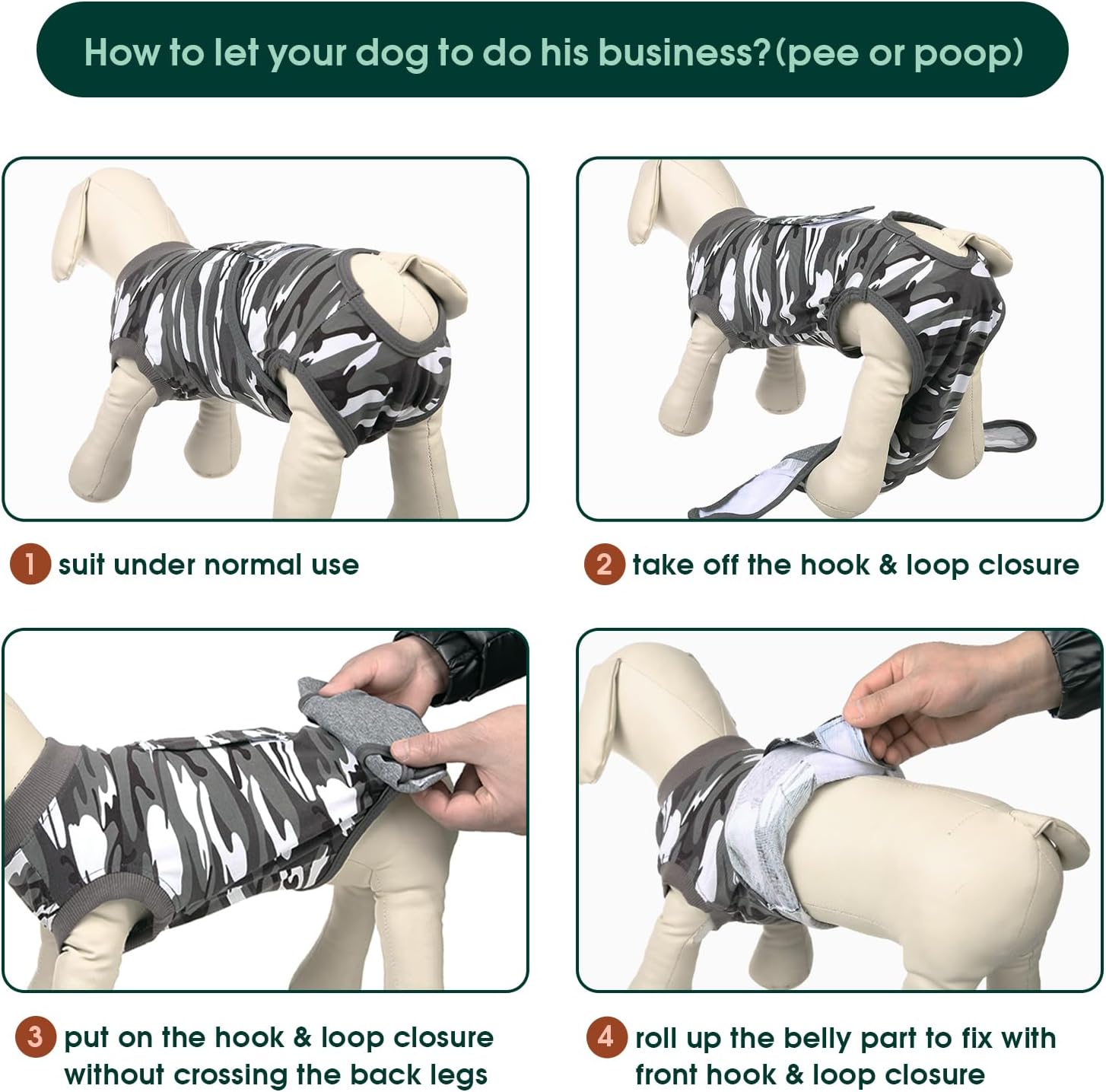 Detalle 2 de Kuoser Dog Surgery Recovery Suit (Greycamo XL) – a practical post-op care alternative to the cone