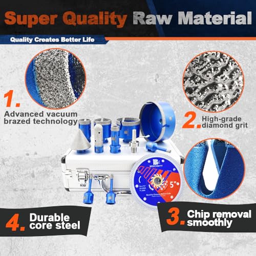 Detalle de Diamond Core Drill Bit Set by BRSCHNITT: Tile Hole Cutter Kit with M14 Thread and Diamond Blade