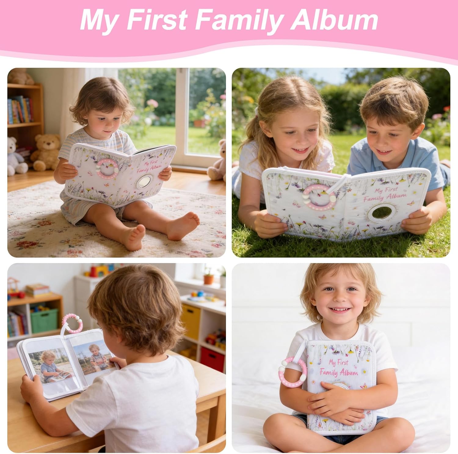 Thumbnail 6 de Baby Photo Album Soft Book – Fits 17 6x4" Pictures with Hook, Mirror & Safe Fabric