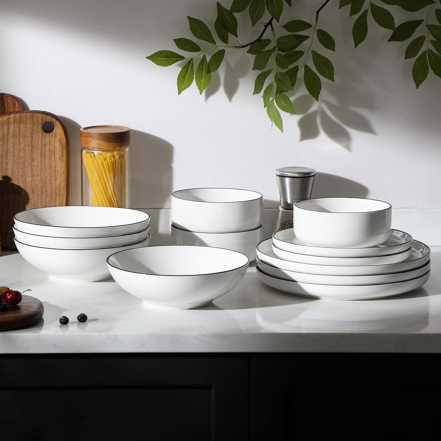 Thumbnail 6 de MALACASA LUNA 24-Piece Modern Porcelain Dinnerware Set (Plates and Bowls) for 6