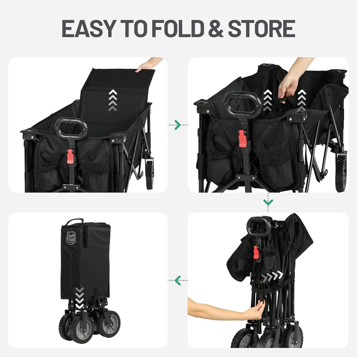 Thumbnail 2 de TIMBER RIDGE Festival Trolley on Wheels (200L) folding camping wagon with adjustable handle & cup holder, black