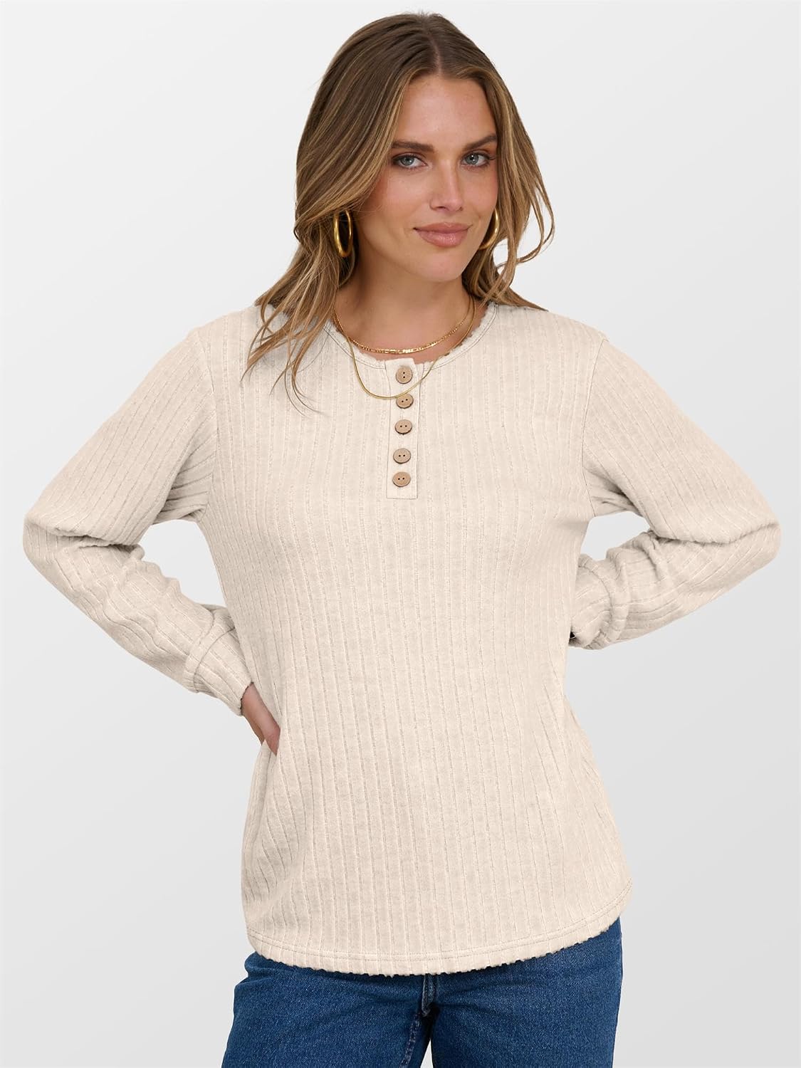 Thumbnail 4 de ANRABESS Womens Henley Tunic Top long sleeve