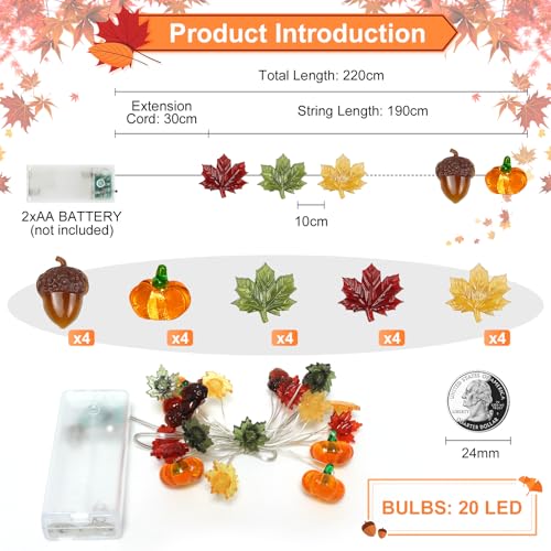 Detalle de Liyade Guirlande lumineuse d'automne, 2,2 m - 20 LED 3D, minuterie et piles