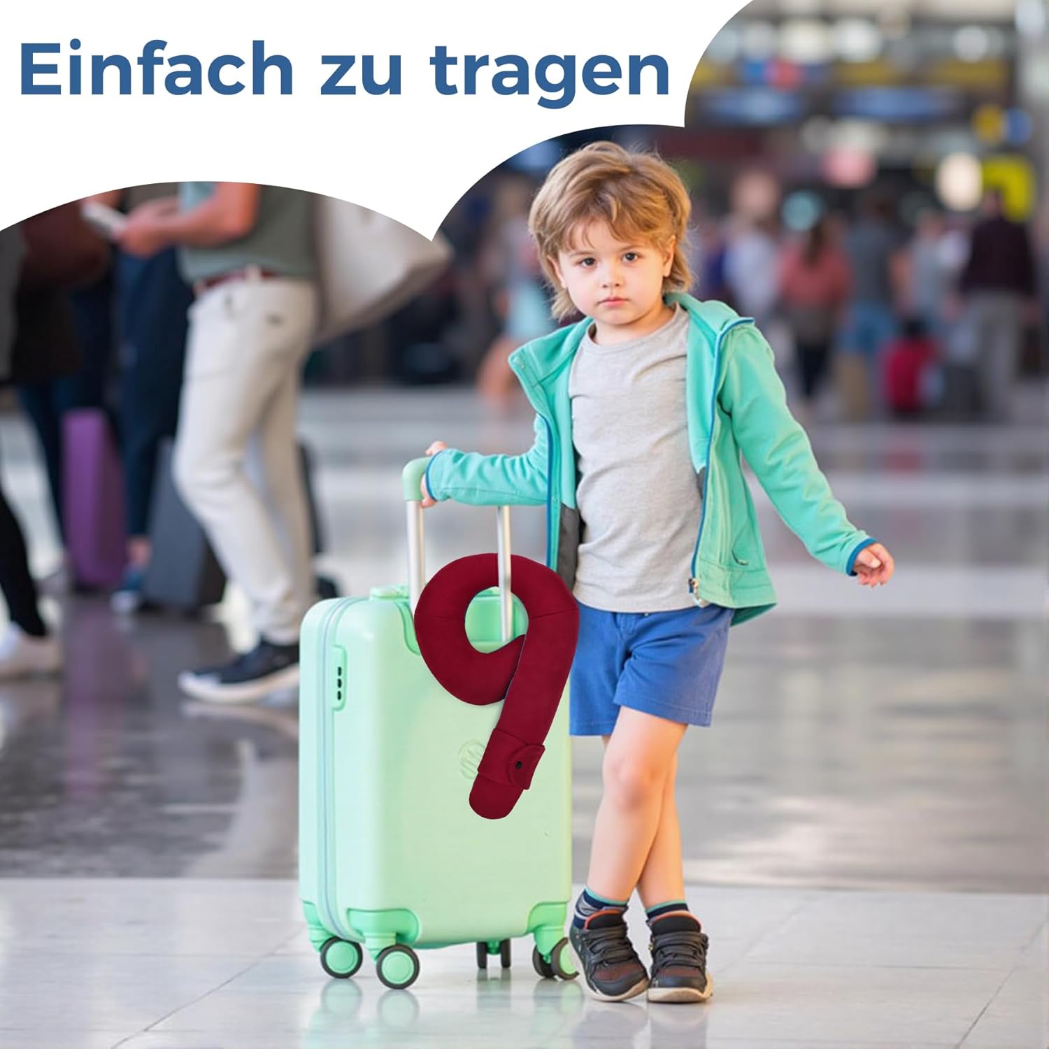Detalle de INFANZIA Kinder Reisekissen – Weiches Nackenkissen für Reisen (Rot-Blau) für Kleinkinder ab 3 Jahren
