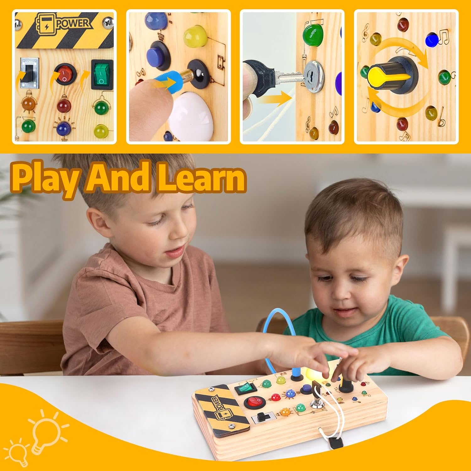 Thumbnail 2 de Konijiwa Montessori Busy Board: Wooden Sensory LED Switch Toy for Toddlers