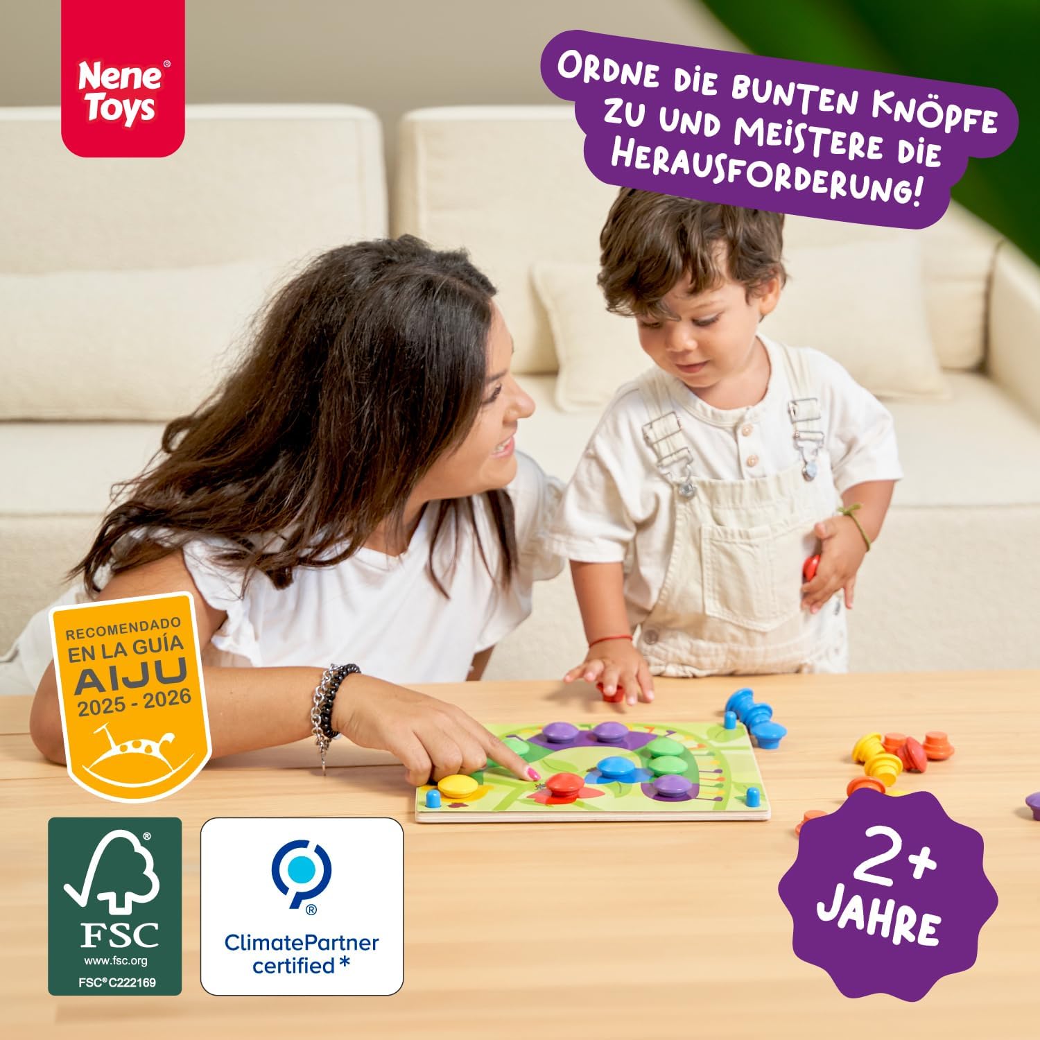 Detalle 2 de Nene Toys Holz-Steckspiel für Kleinkinder ab 2 Jahre – Mosaik Steckspiel