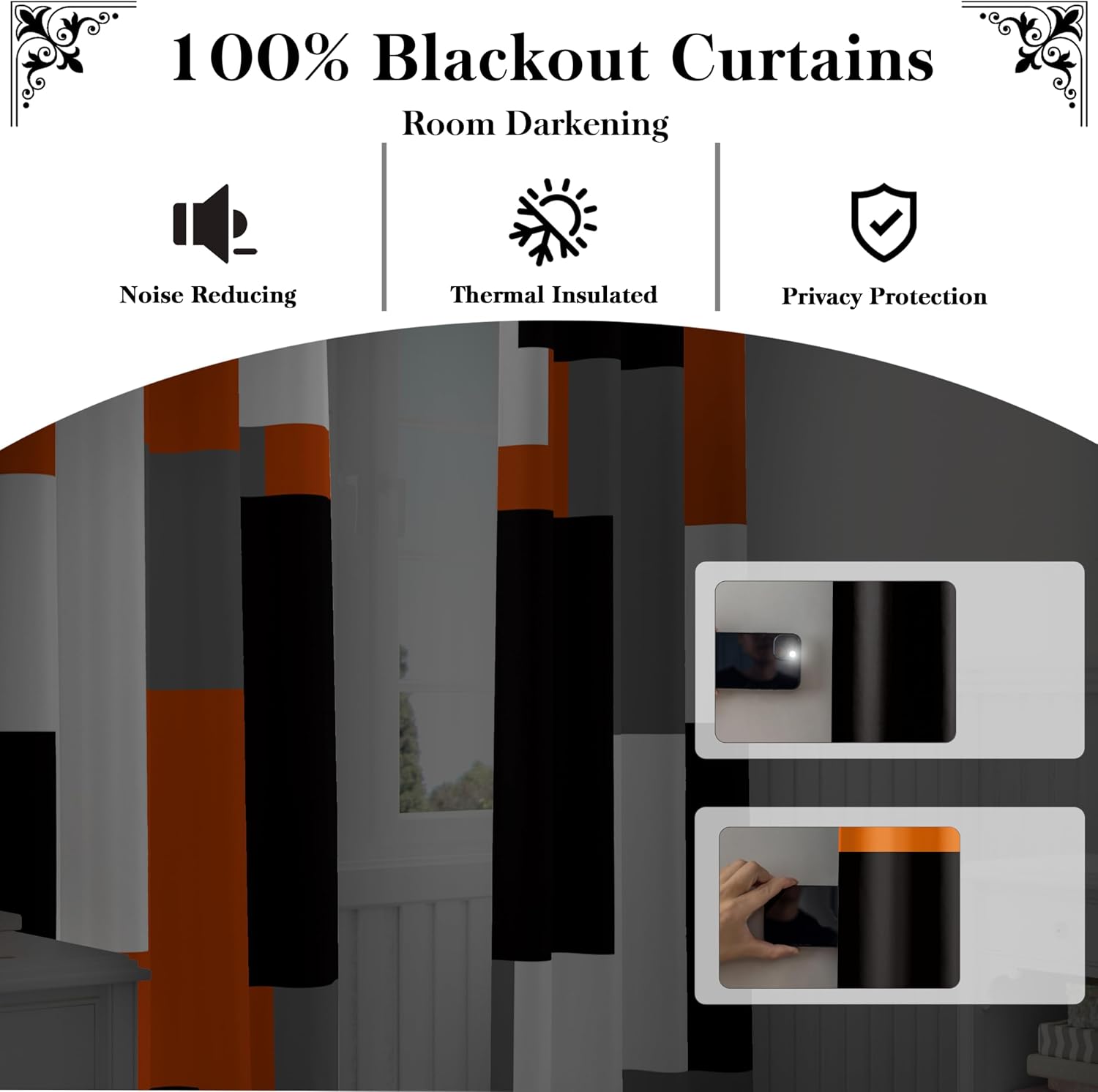 Detalle de Tyrot Orange Blackout Curtains, 52 x 84-Inch Panels, Thermal Insulation
