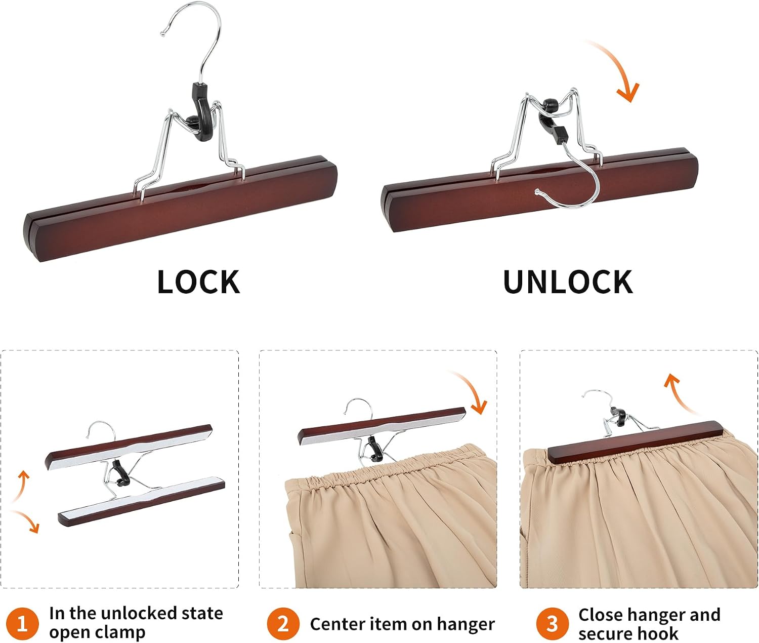 Detalle 2 de Amazon Basics Holzkleiderbügel für Hosen, Kirschrot, 10er-Pack – 25 × 16,5 cm