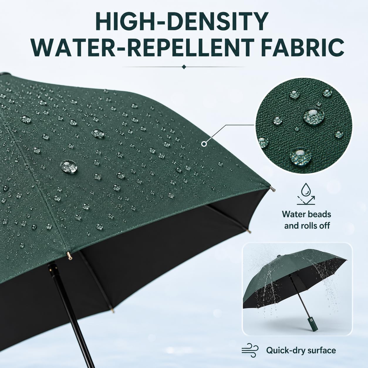 Detalle de Exquisgoods 24K Strongest Windproof Travel Compact Umbrella – automatic, compact and UPF 50+ protection