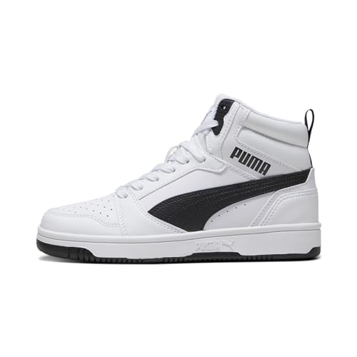 Detalle de PUMA Unisex Kids Rebound V6 Mid Jr – Zapatillas en cuero sintético para niños, talla 38 EU
