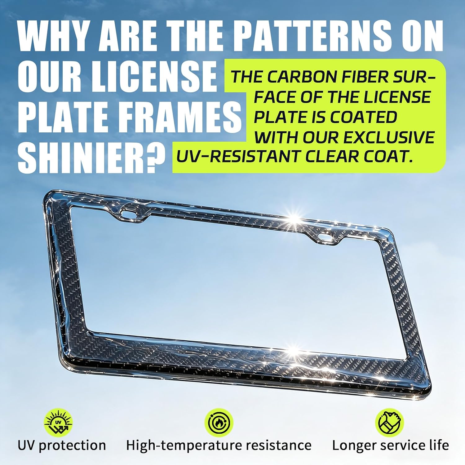 Detalle de DCRCFIBER Real Carbon Fiber License Plate Frame - 100% Carbon Fiber, 2-Hole, Twill Pattern