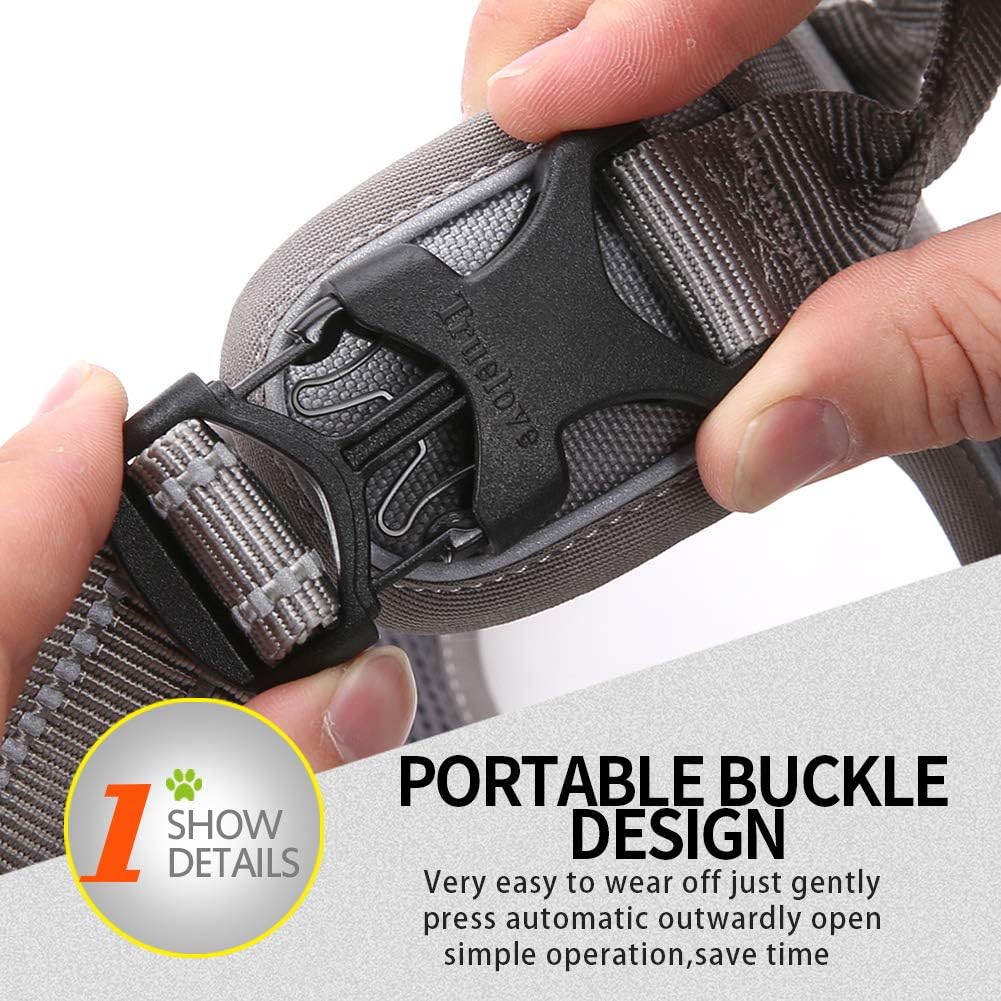 Detalle 2 de MOKCCI Truelove Soft Front Dog Harness (Reflective) with Handle and 2 Leash Attachments – Grey, Size S