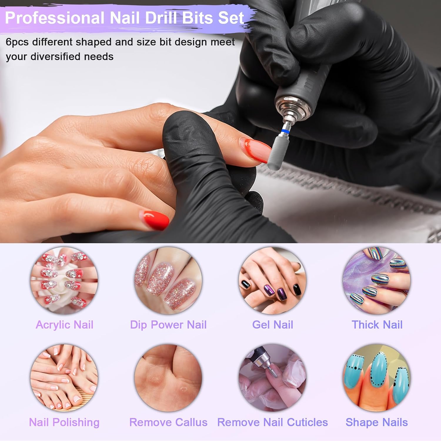 Thumbnail 3 de CGBE embouts ponceuse ongles en carbure de tungstène (6 pièces) avec brosse