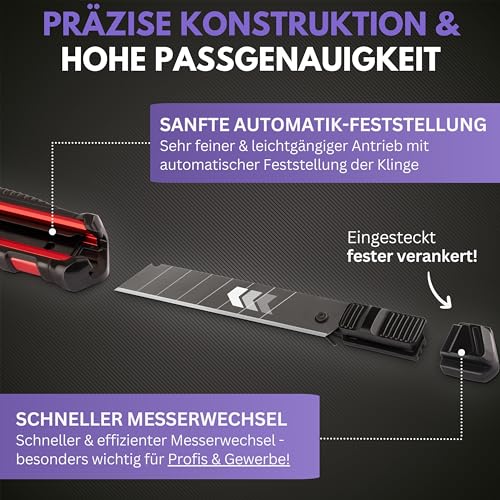 Detalle de Filzada® 3x Cuttermesser Profi 18mm Ultrascharf + 13x Carbon Klingen – robust und vielseitig