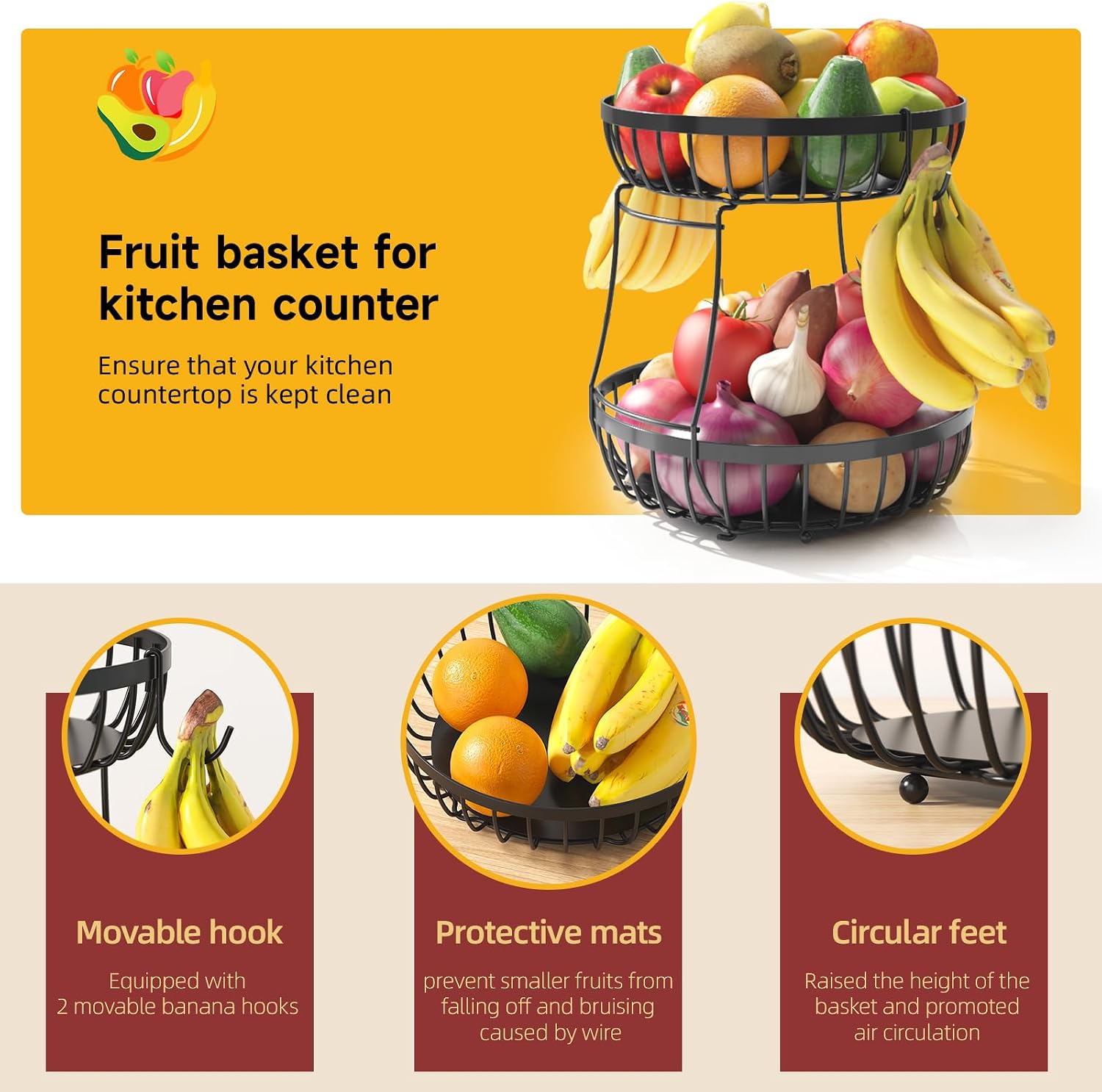 Thumbnail 2 de Sevenblue 2 Tier Fruit Basket 🍎