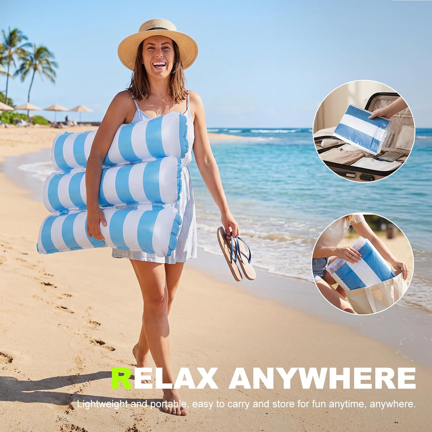 Detalle de SULIMRA 4-in-1 Inflatable Pool Floats Adult 2-Pack: Thick, Heavy-Duty Mesh Hammock Loungers