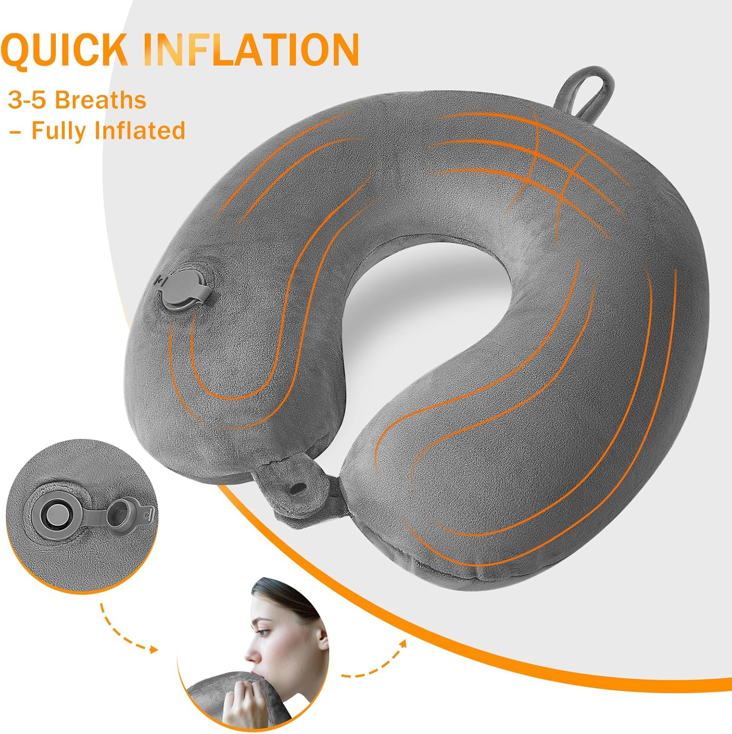Detalle de JetsCush Inflatable Neck Pillow for Travel: Compact, Lightweight Companion with Eye Mask & Earplugs