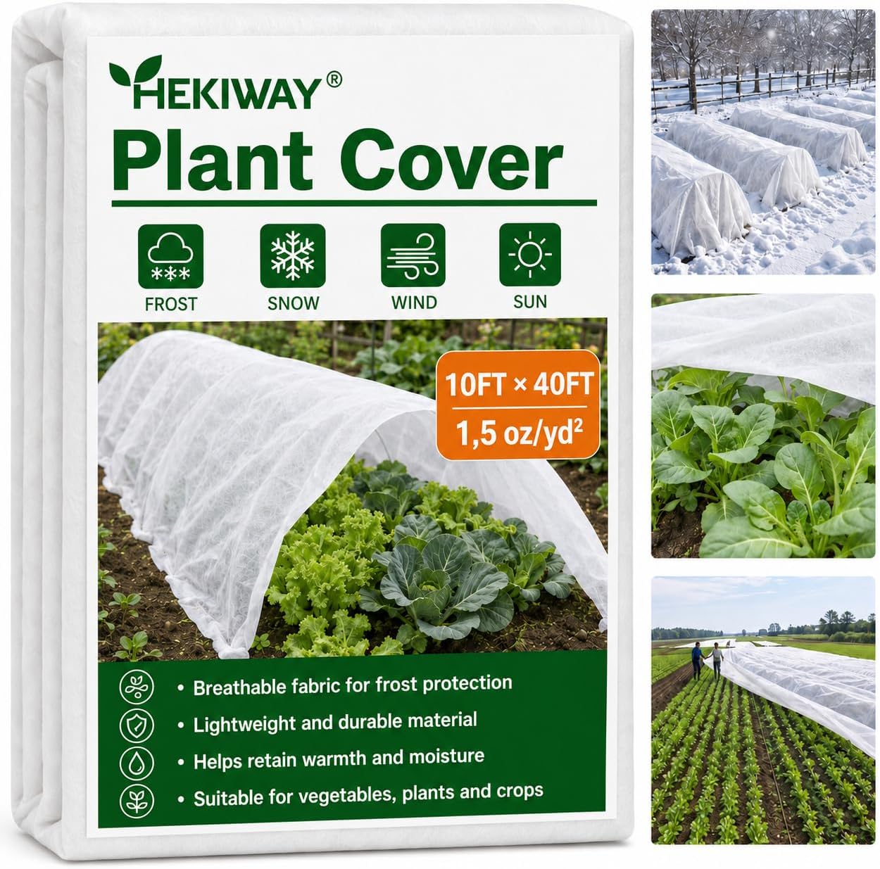 Detalle de HEKIWAY FHFT40FT Frost Cloth, 10 x 40 ft Plant Cover, 1.5 oz/yd² PP