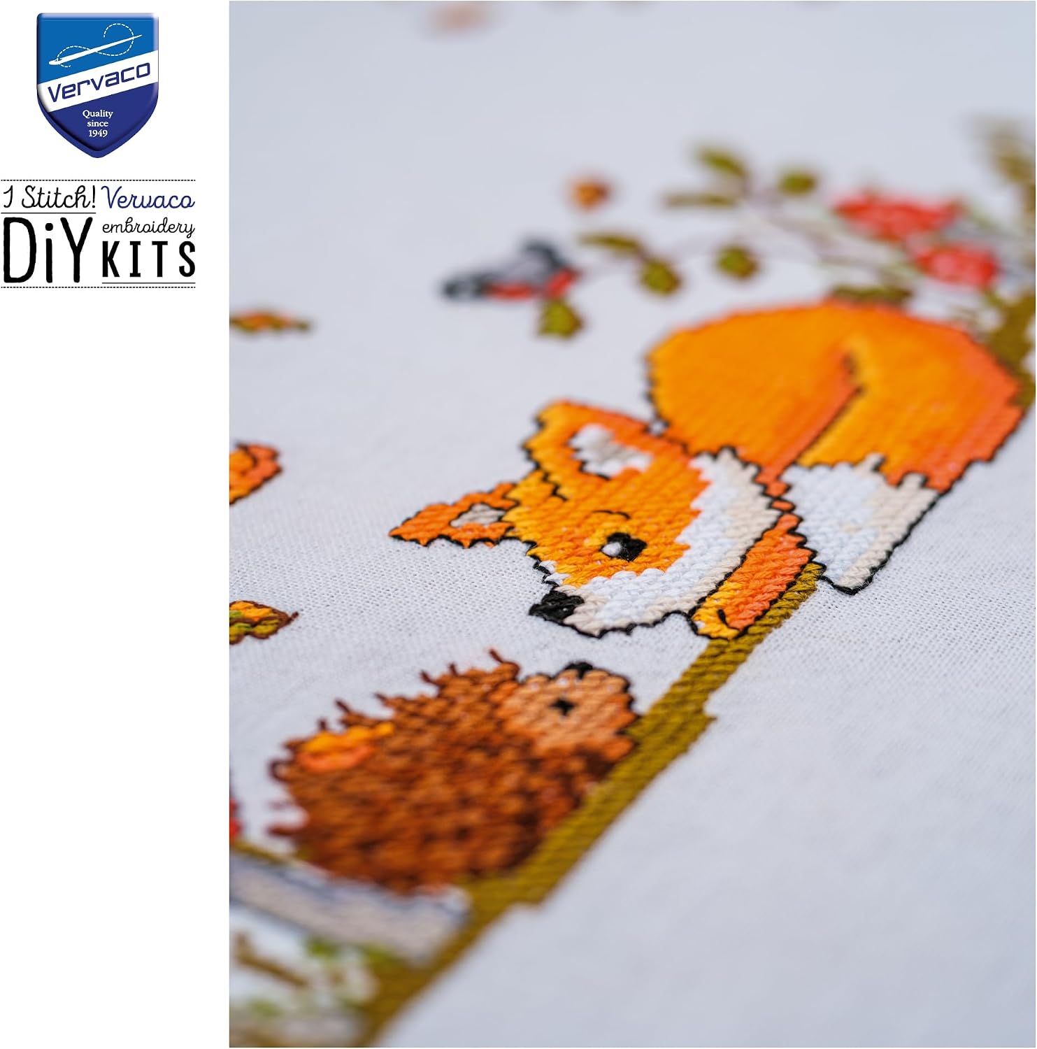 Thumbnail 6 de Vervaco Zwierzęta Jesiennego Lasu – zestaw do haftu krzyżykowego, obrus 80 × 80 cm
