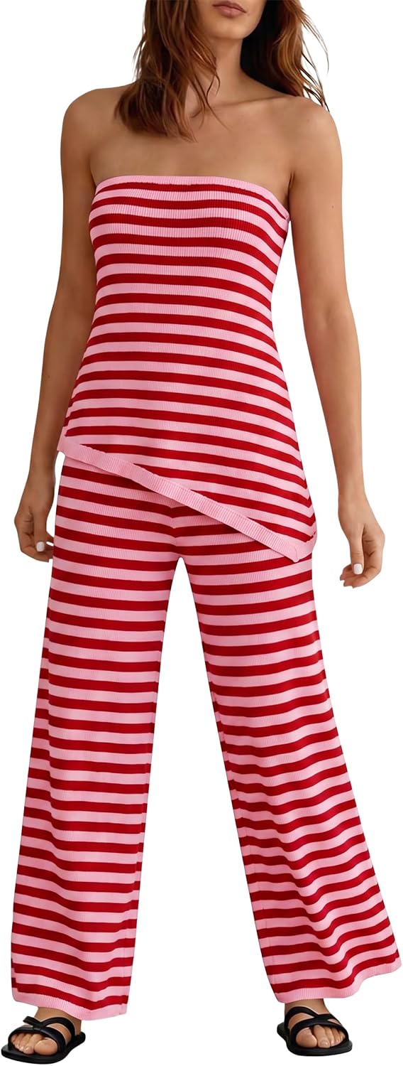 Thumbnail 5 de Tankaneo Women's 2 Piece Outfits: Asymmetrical Tube Top & Wide Leg Knit Set