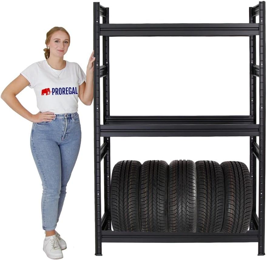 Detalle de PROREGAL Reifenregal Dino (180×120×50 cm) für bis zu 12 Reifen, Schwerlast-Fachlast 150 kg – Schwarz