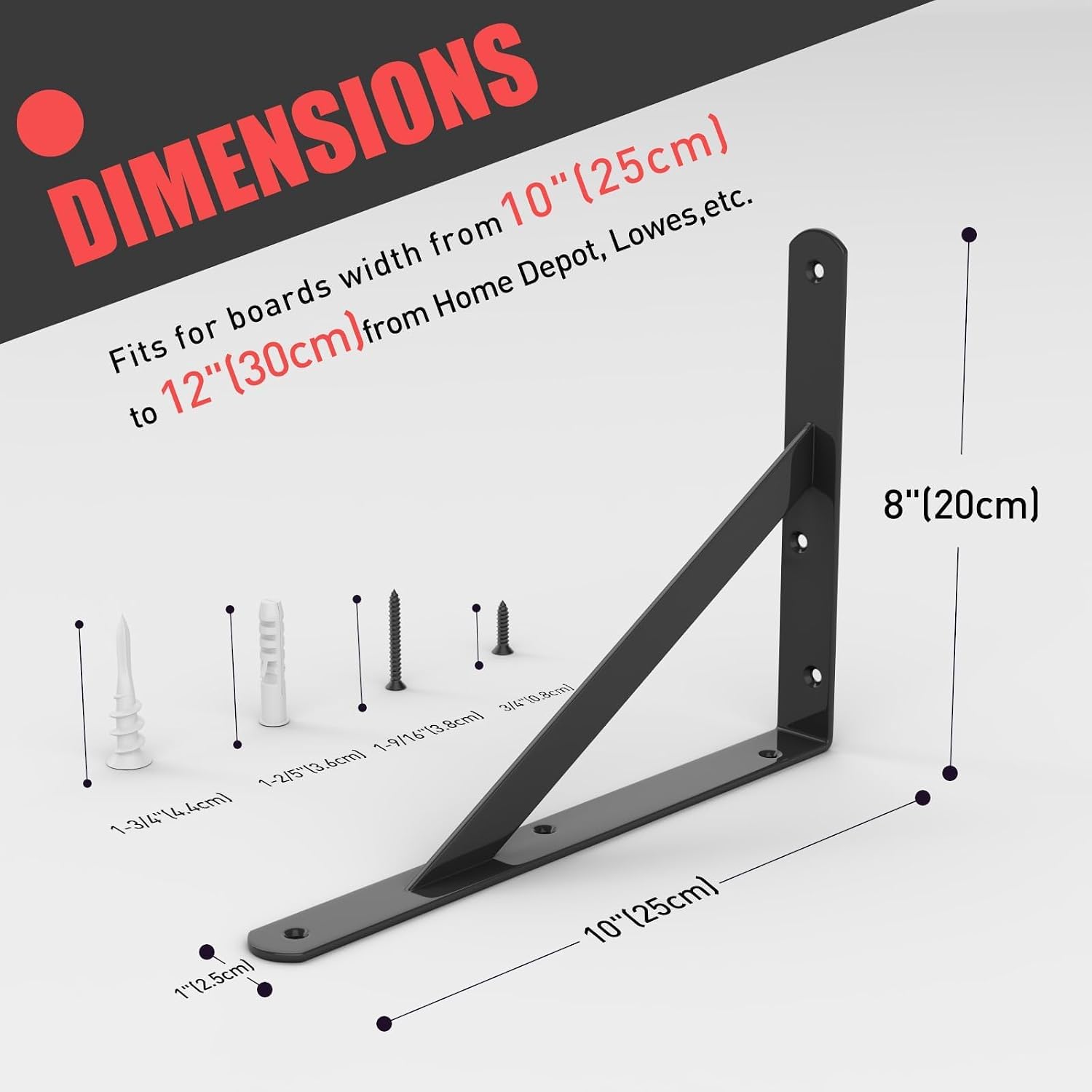 Detalle 2 de Cudebo bracket-10inch-12 10-Inch Shelf Brackets, 12-Pack, Black Powder-Coated Steel