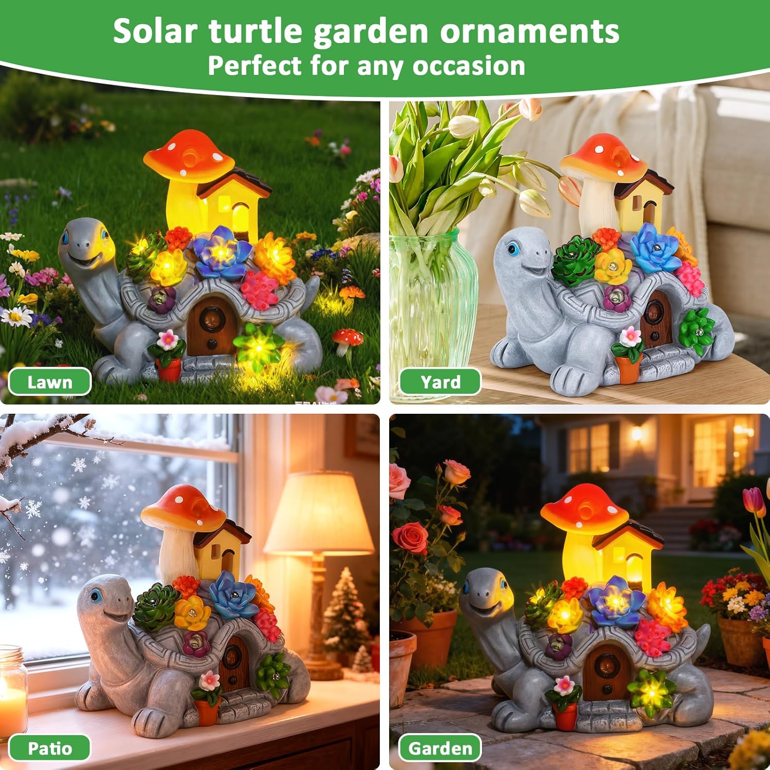Thumbnail 5 de MERUIKCO solar turtle garden ornament with 8 LED lights (shatter-resistant resin)