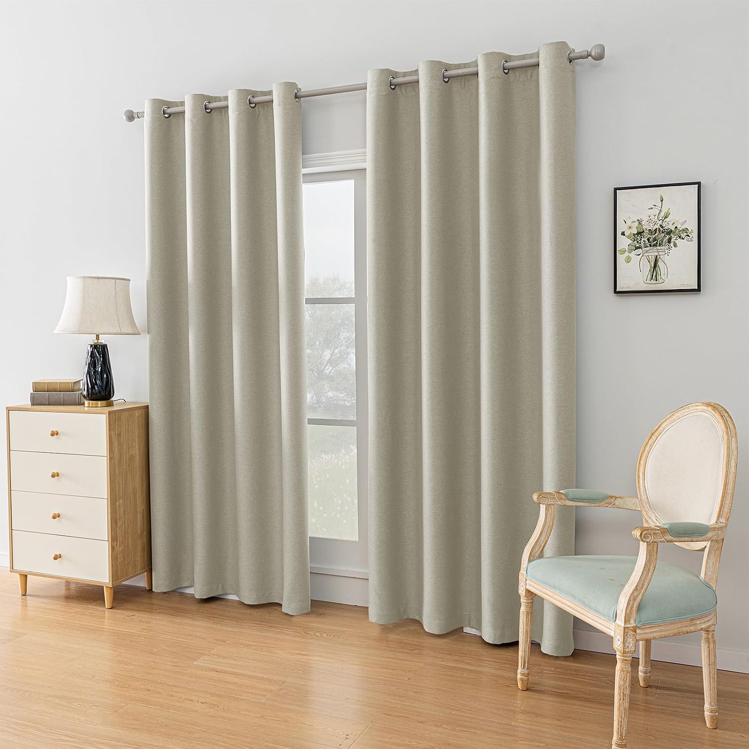 Detalle de Ystyle Rideau occultant thermique anti-froid et chaleur (lot de 2) effet lin, 140x300 cm, beige