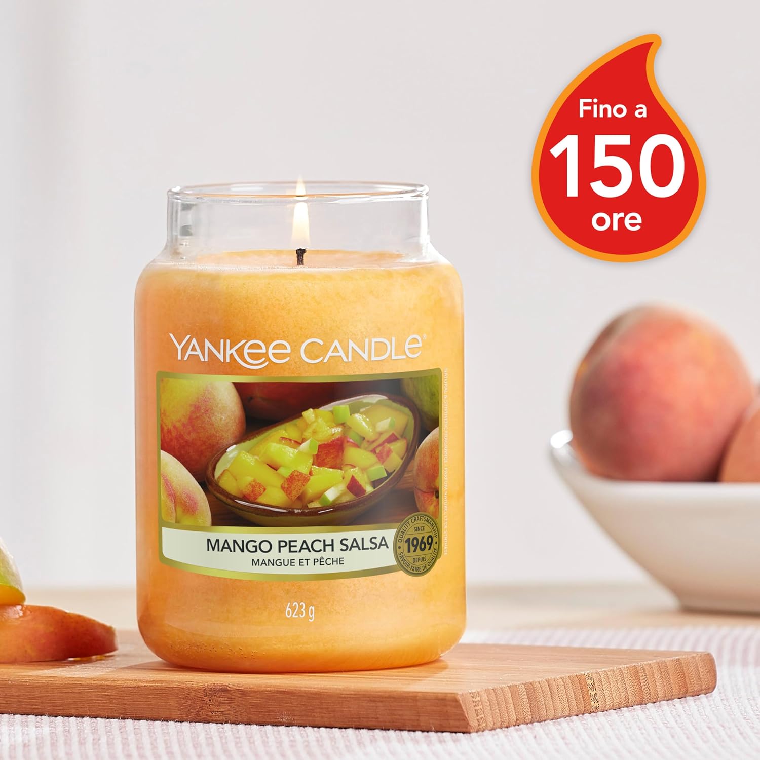 Detalle 2 de Yankee Candle Candela profumata Mango‑Pesca 150 ore 🕯