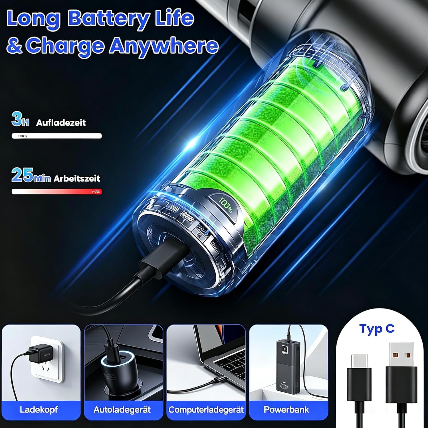Detalle de Handheld Vacuum Cleaner: 22000Pa 4-in-1 Portable Mini Vacuum for Office, Car and Home