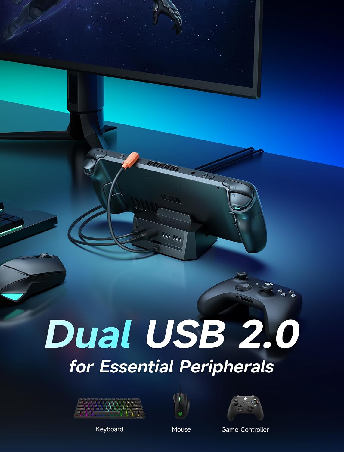 Detalle de JSAUX Steam Deck Dock (4-in-1) – 4K@60Hz, 100W PD, HDMI 2.0, USB 2.0 for Steam Deck OLED, ROG Ally/X, Legion Go and more