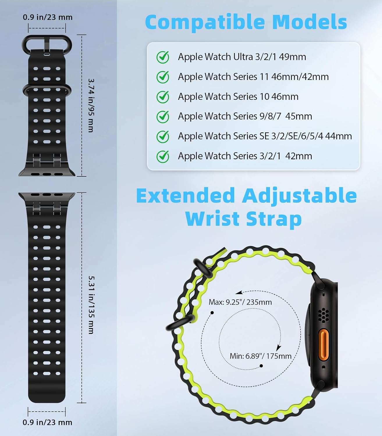 Thumbnail 1 de MoKo Ocean Band for Apple Watch Ultra 3/2/1 49mm and Various Series 44–46mm – Breathable Silicone with Metal Connector