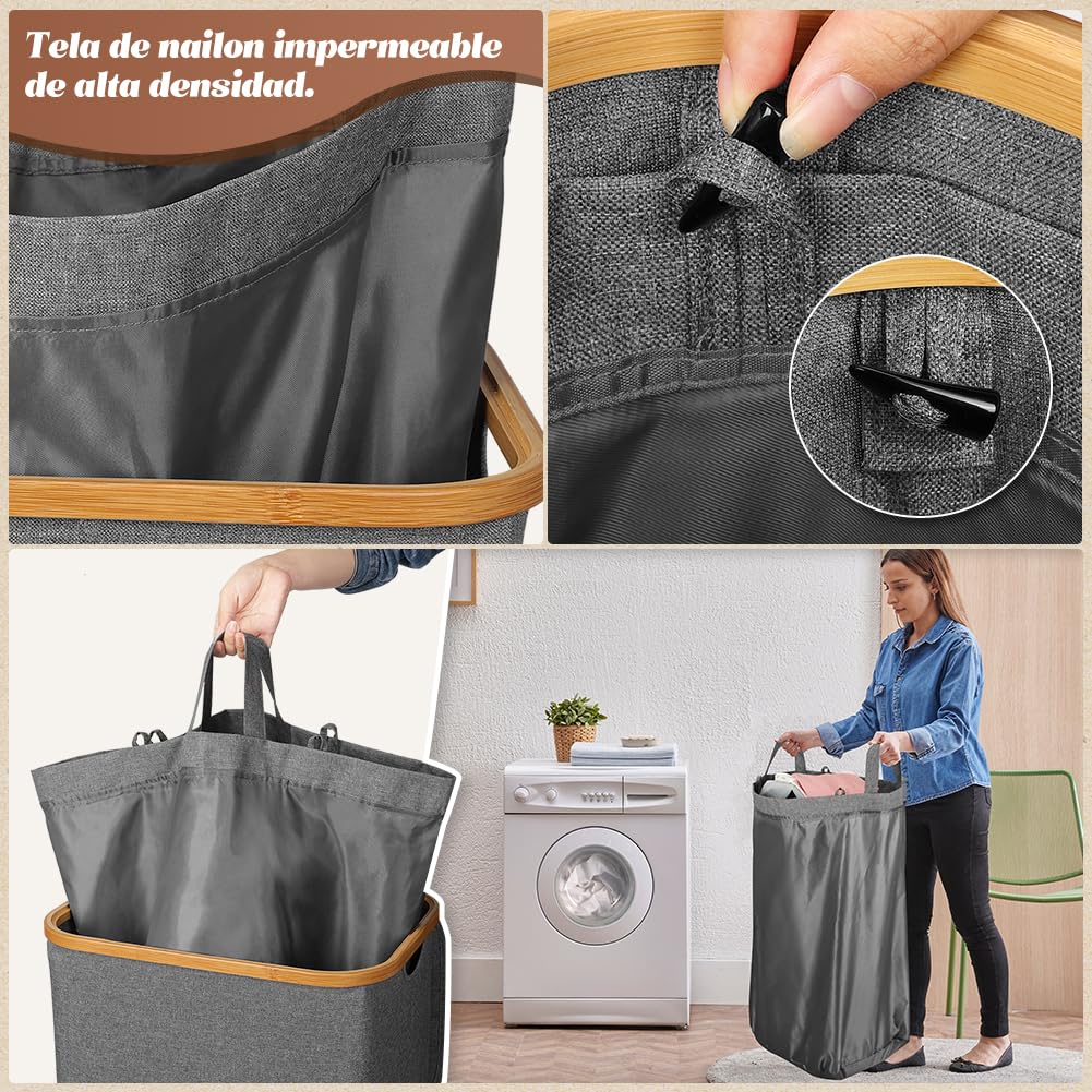 Detalle 2 de OUSFOT Cesto Ropa Sucia XL con Tapa 🧺 Fácil de Montar