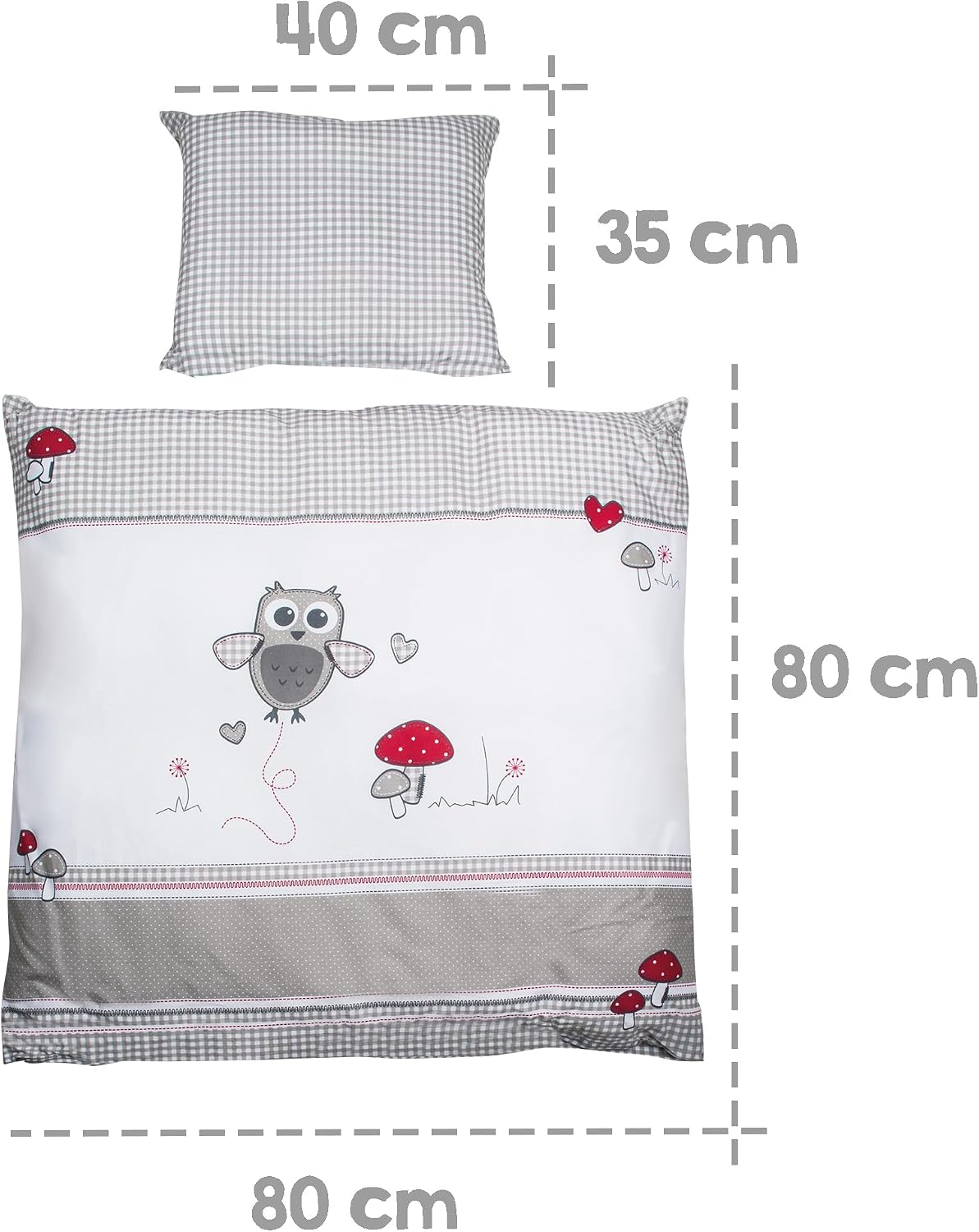 Detalle de roba 1490S148 bäddset för vagga, 100 % bomull, ugglemotiv, 80 × 80 cm