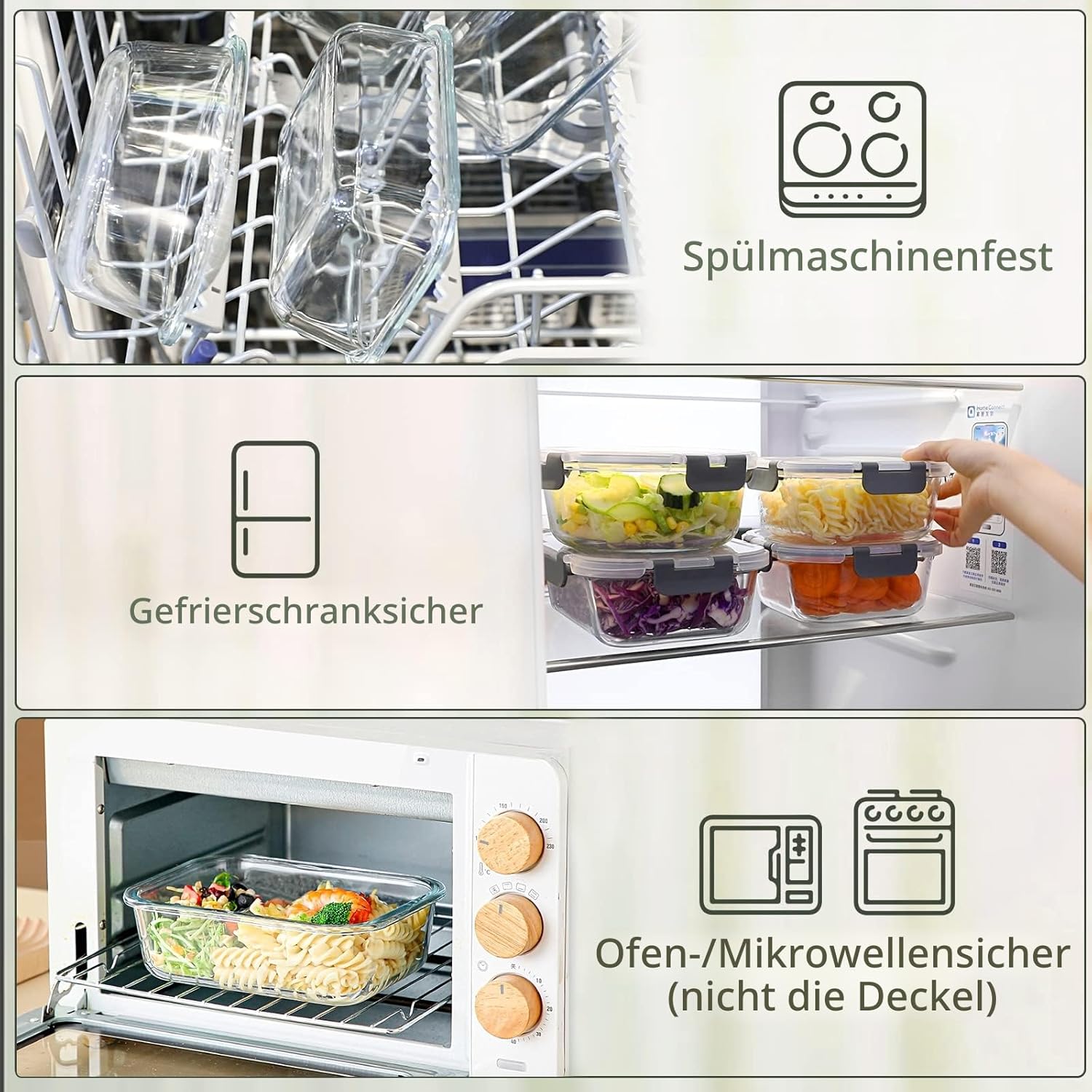 Detalle 2 de Glas-Frischhaltedosen 625 ml Set mit 10 Stück