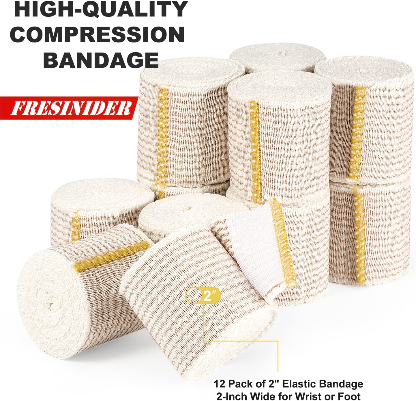 Detalle 2 de FRESINIDER 2-Inch Elastic Bandage Wrap, 12-Pack with Hook-and-Loop Closures