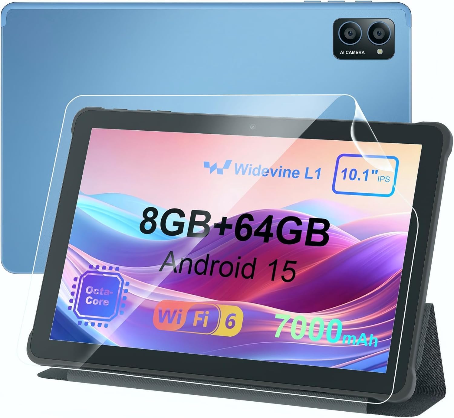 Detalle de AWOW Tablet 10 Zoll Android 15: Leistung, Akku und Zubehör im praktischen Paket