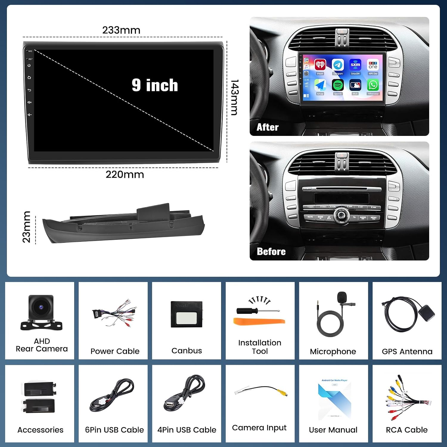 Detalle 2 de CAMECHO Android Auto 2DIN per Fiat Bravo