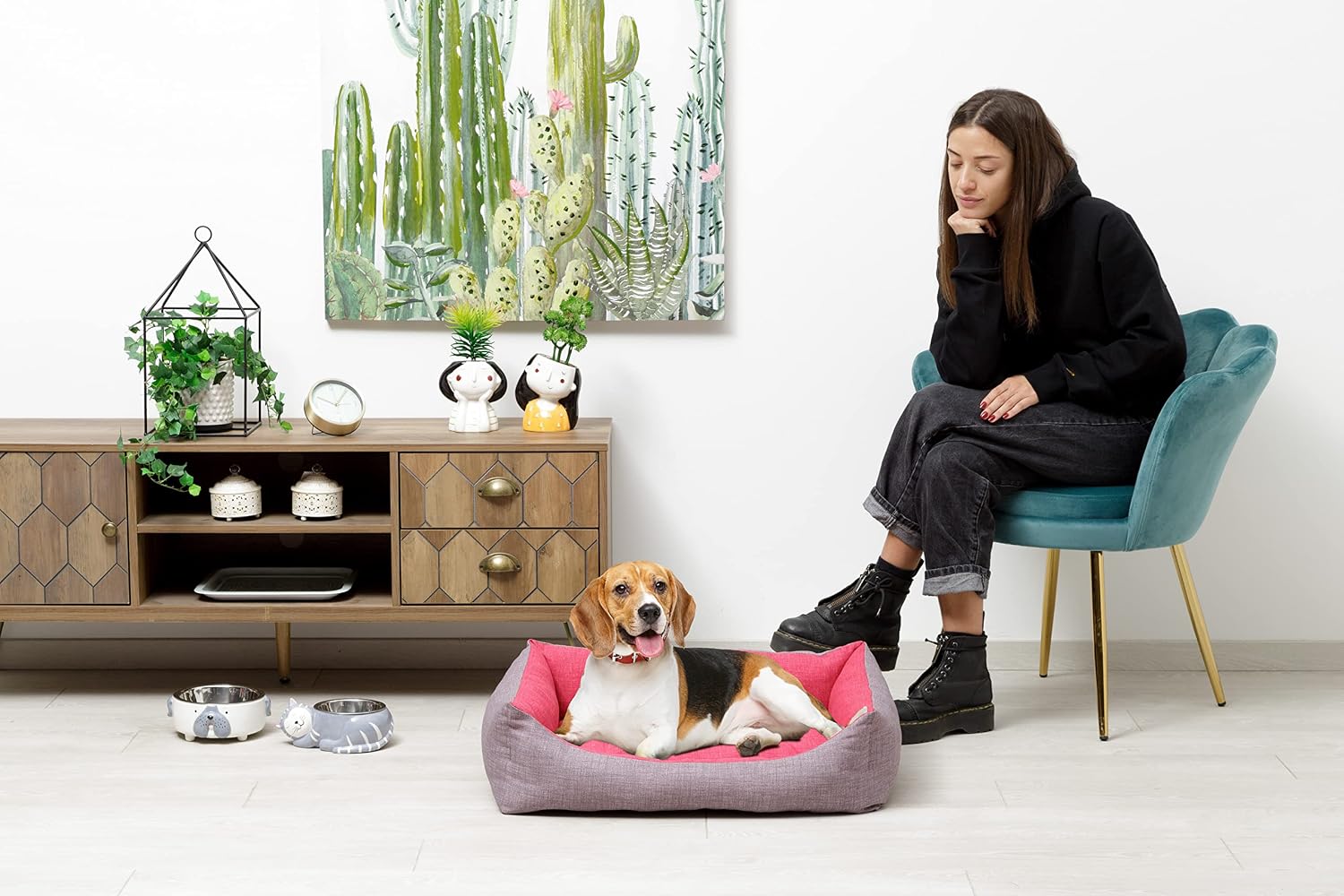Detalle de Baroni Home cuccia per cane in tessuto grigio e Bordeaux, taglia M 60x70 cm