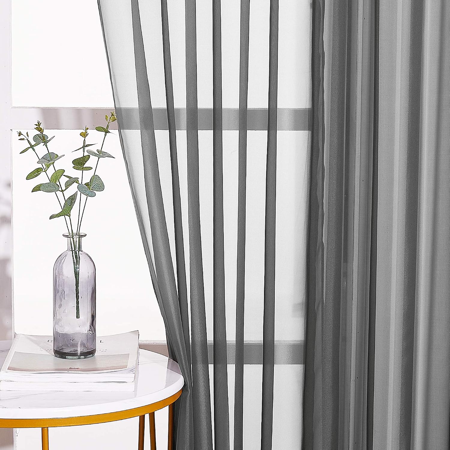 Detalle de NICETOWN Sheer Curtains, 84-Inch Grommet Panels, Dark Grey, 2-Pack