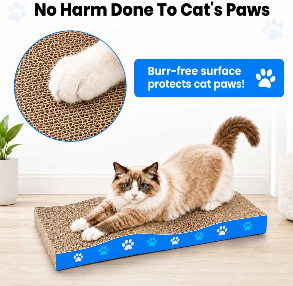 Detalle de Petslucent Cat Scratching Board: Double-Sided Corrugated Cardboard Scratcher (Medium, 2 Pack) with Catnip