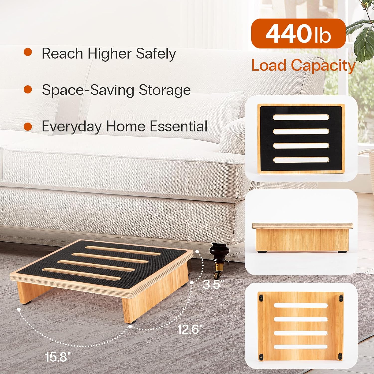 Thumbnail 1 de StrongTek One Step Stool for Adults (Natural) — Durable Wooden Risers with Non-Slip Surface