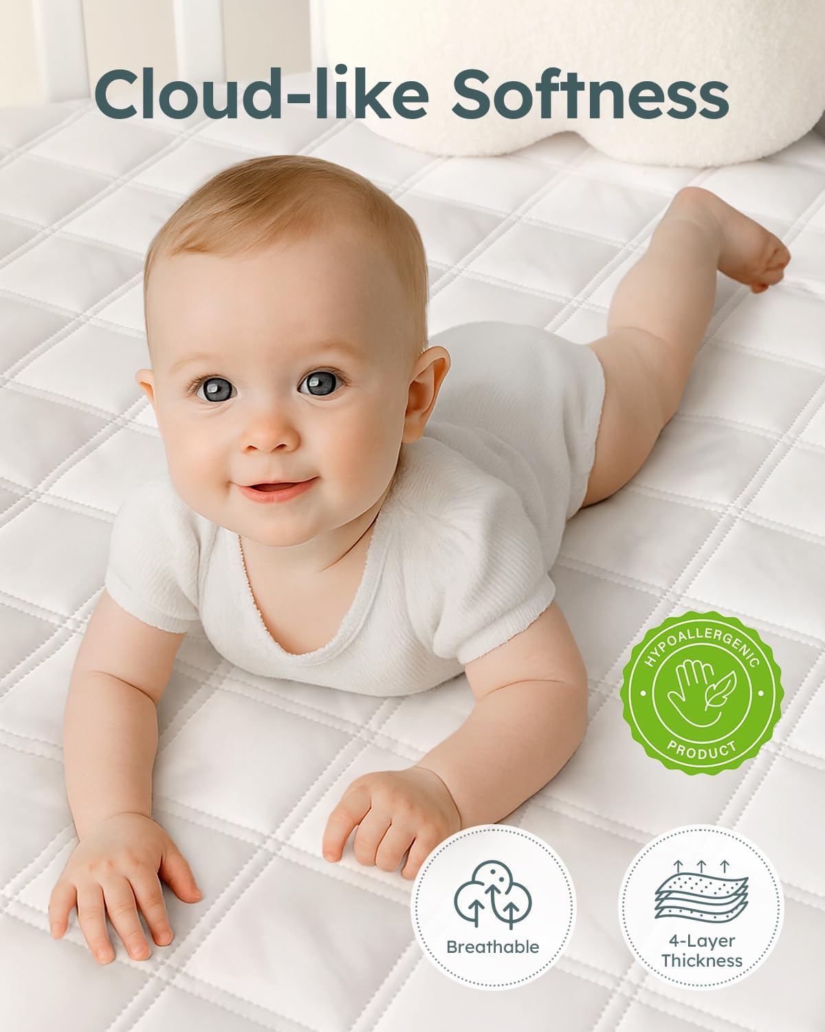 Detalle de Yoofoss Waterproof Cot Bed Mattress Protector (120 x 60 cm) – Breathable, Noiseless Toddler Cot Mattress Cover
