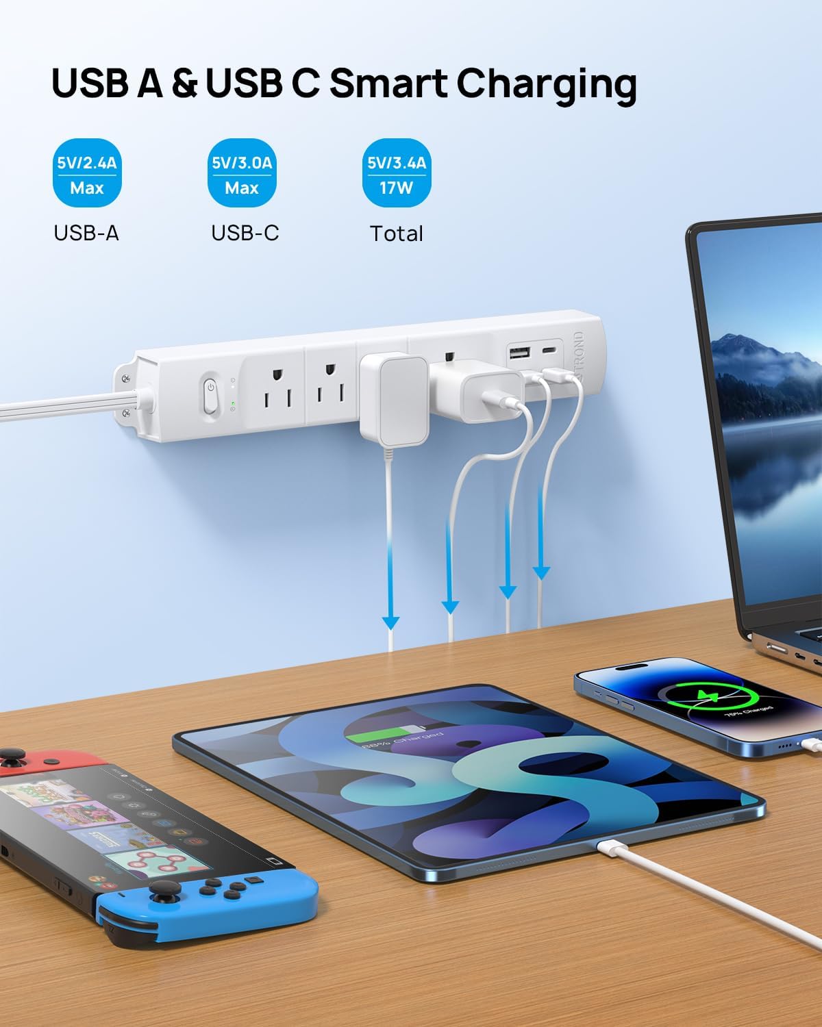 Thumbnail 4 de TROND Prime II 5FT Power Bar with Surge Protection, 4 Outlets and 4 USB Ports