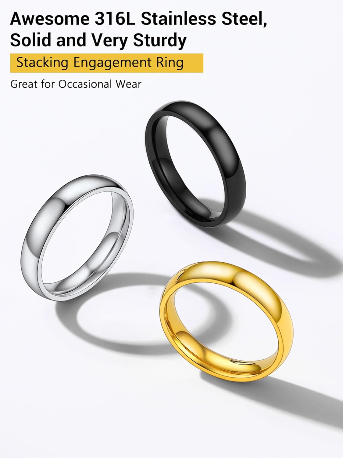 Thumbnail 5 de Bague PROSTEEL en acier inoxydable 316L et plaqué or, anneau simple (jusqu’à 8 mm) – Taille 47 à 69
