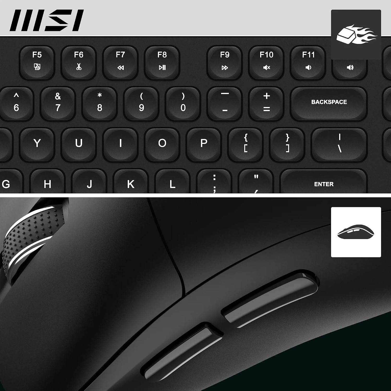 Detalle de MSI FORGE K210 Wireless Keyboard & Mouse Bundle (UK QWERTY) – Scissor Switches, 2.4GHz, Rechargeable, 120h/30h